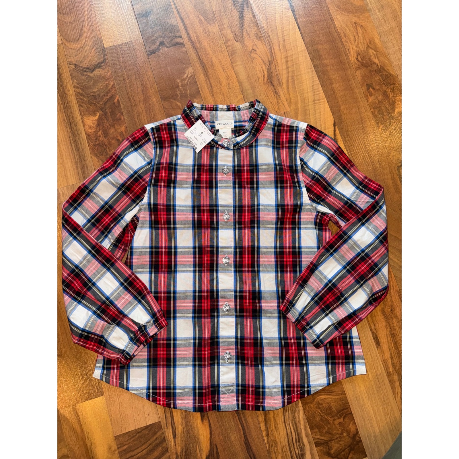 Crewcuts Plaid Button Down Shirt Blouse Size 6 Red White Sparkle Buttons New